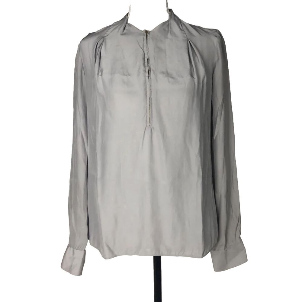 Alice & Trixie Women's Gray Silk 3/4 Up Zip Long‎ Sleeve Shirt Top Size XS